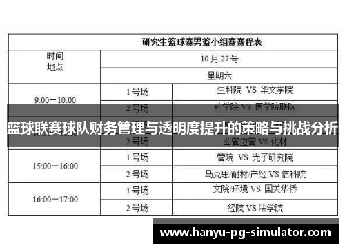 篮球联赛球队财务管理与透明度提升的策略与挑战分析